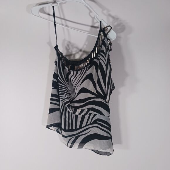 Y2k Vintage Repaired Zebra Print One Shoulder Top - Picture 4 of 13